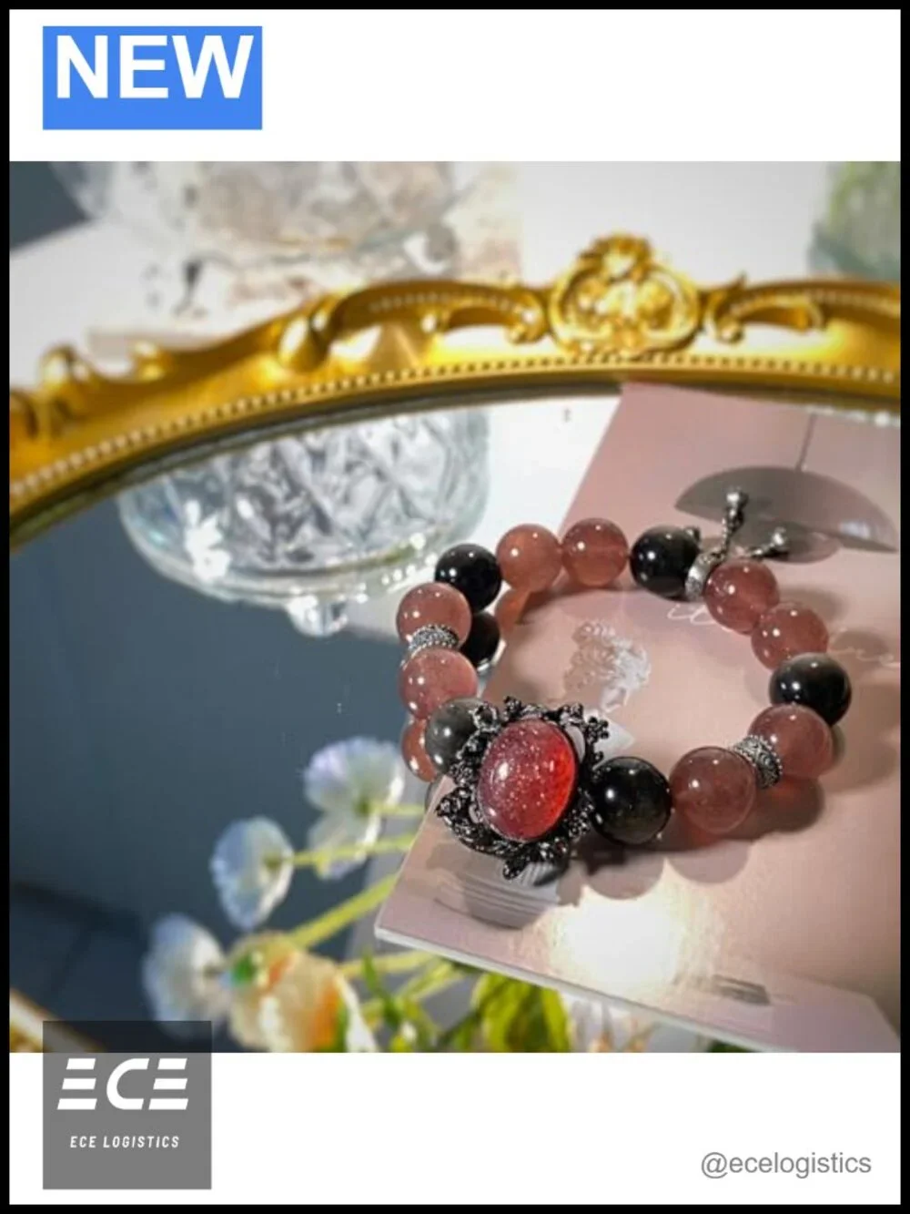 Strawberry Crystal Silver Obsidian Healing Bracelets for Women
